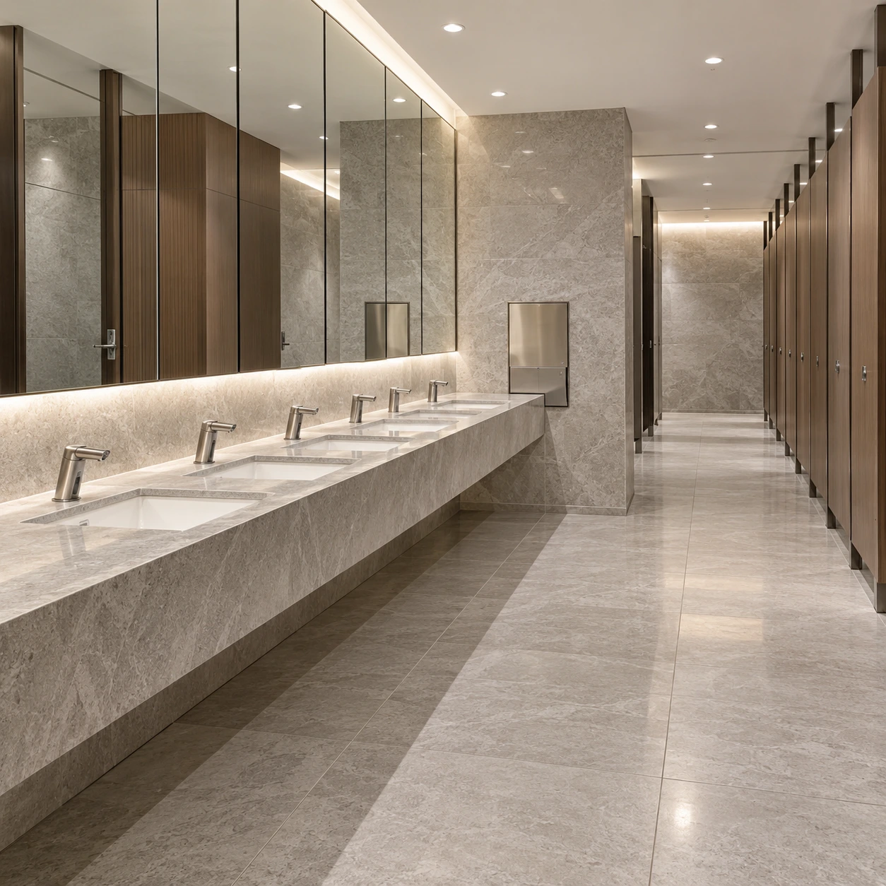 Durable public washroom package for a commercial complex