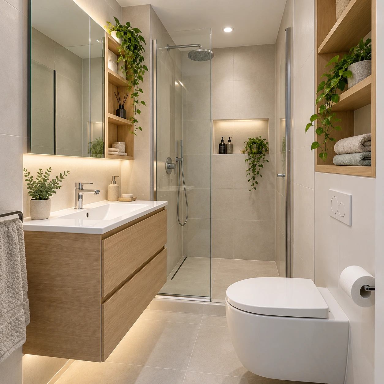 Space-releasing bathroom direction for compact homes