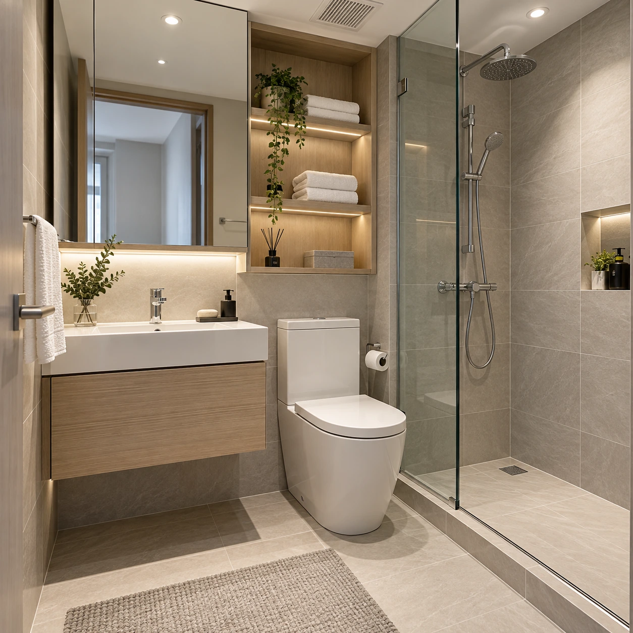 Efficient compact bathrooms for serviced apartments