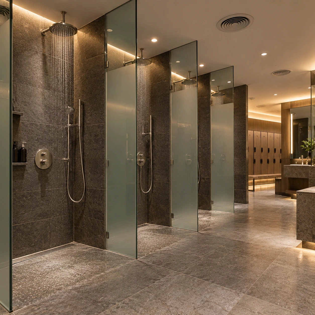 Changing and shower systems for a wellness club